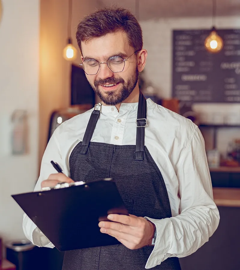 Waiter checking food cost