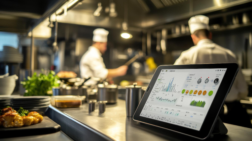A restaurant analytics dashboard open on a laptop